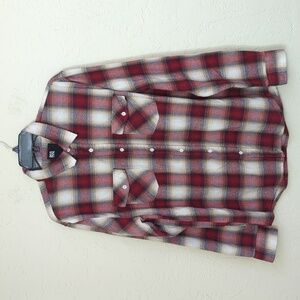 RSQ Collective Red Plaid Textured Flannel Button Down Shirt Size Large